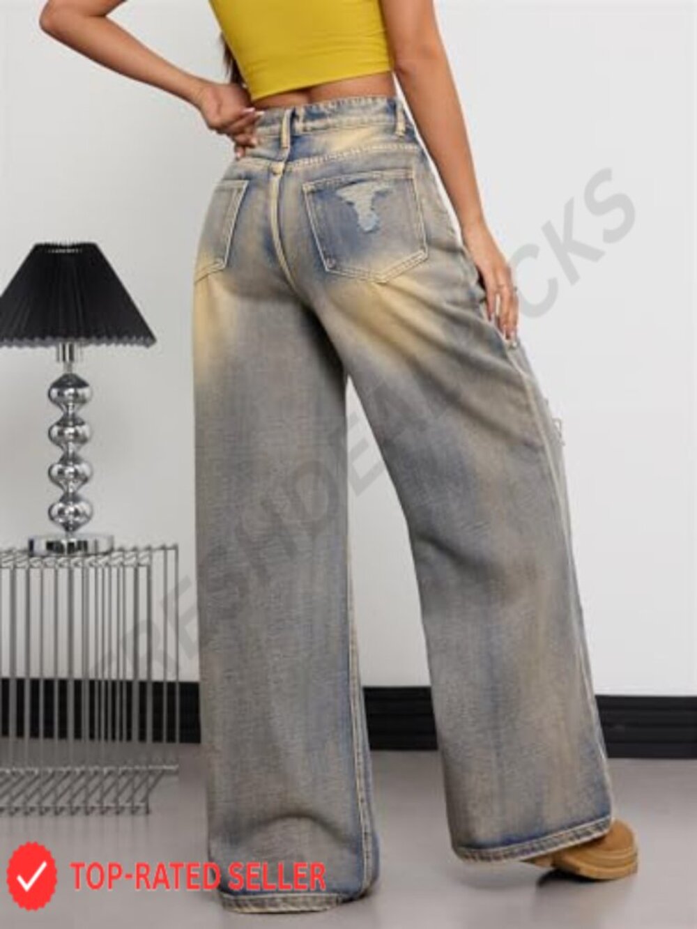 Wide Leg Baggy Jeans Y2K Vintage Streetwear Loose Fit Denim Pants - Picture 3 of 6